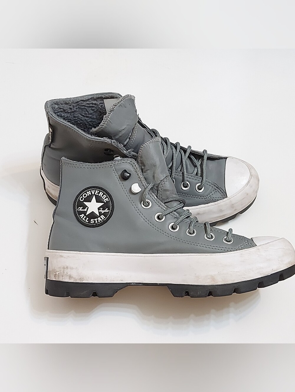 Converse Green-Gray High-Top Platform Sneakers